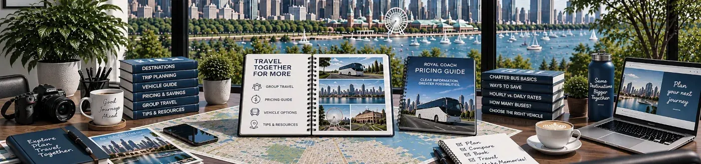 Group transportation planning calendar, itinerary and travel materials